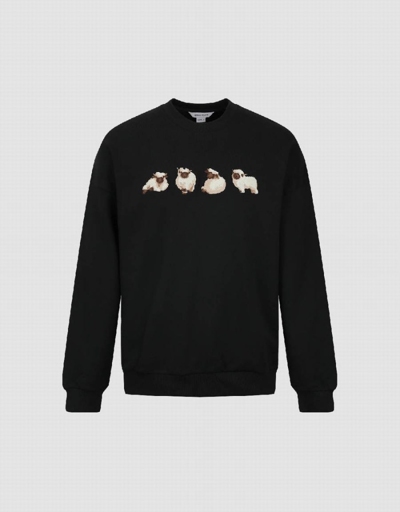 Urban Revivo Animals Printed Crew Neck Erkek Tişörtü Siyah | YQH4450HT