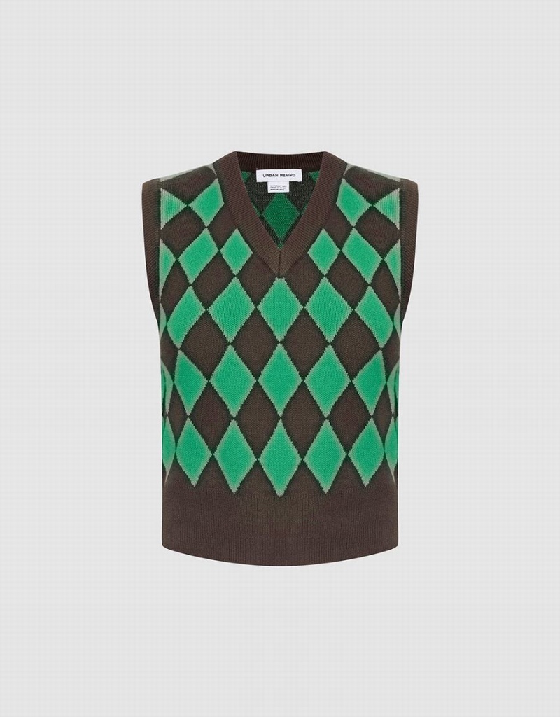 Urban Revivo Argyle Pattern Kadın Atlet Yeşil | ZNW4049ZS