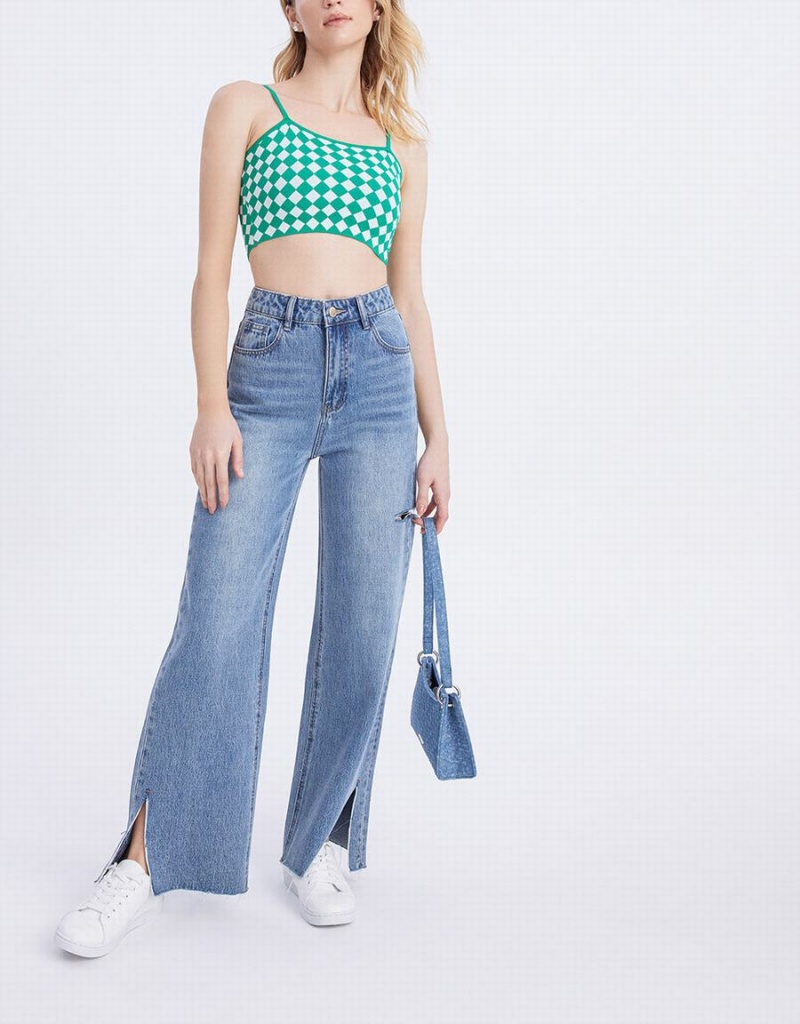 Urban Revivo Argyle Örme Crop Cami Kadın Atlet Yeşil | FIF6128OR