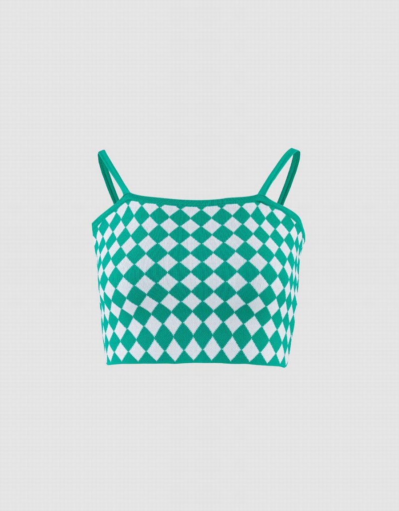 Urban Revivo Argyle Örme Crop Cami Kadın Atlet Yeşil | FIF6128OR