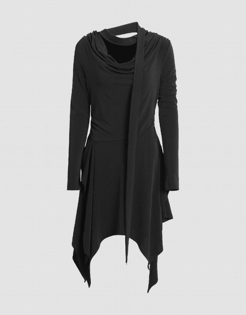 Urban Revivo Asymmetric Cowl Neck Sıska Kadın Elbise Siyah | UOX6840OG