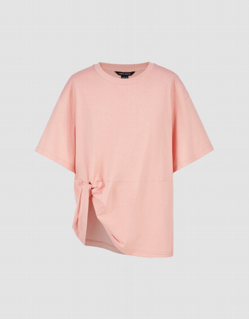 Urban Revivo Asymmetric Crew Neck Kadın Tişört Pembe | HJX2556CW