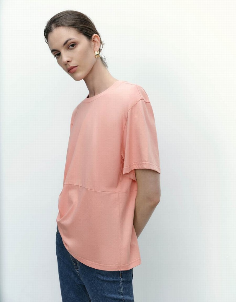 Urban Revivo Asymmetric Crew Neck Kadın Tişört Pembe | HJX2556CW