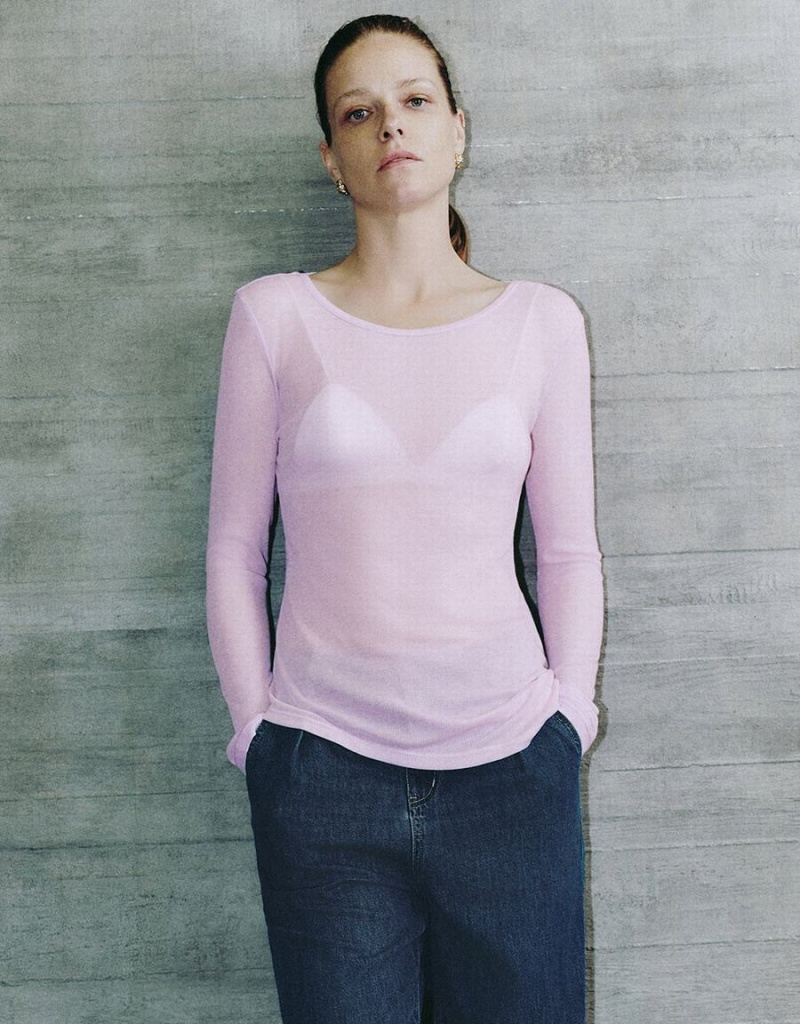 Urban Revivo Asymmetric Crew Neck Kadın Tişört Mor | ASX9455HV