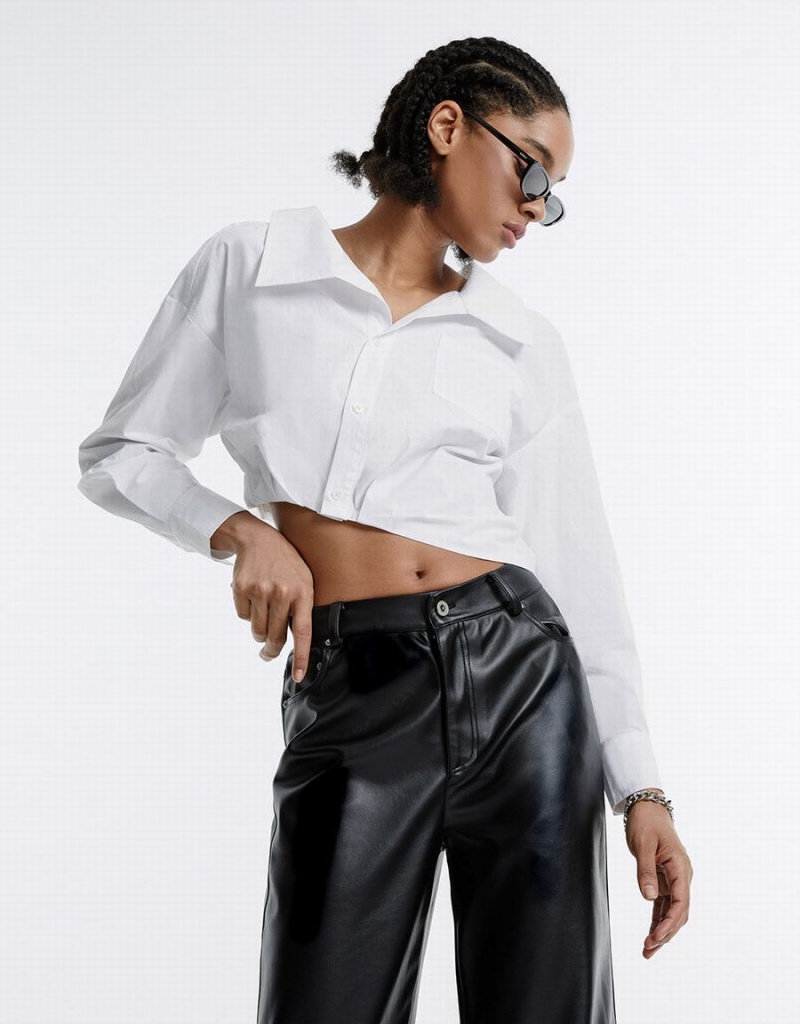 Urban Revivo Asymmetrical Cropped Kadın Gömlek Beyaz | NRN293EE