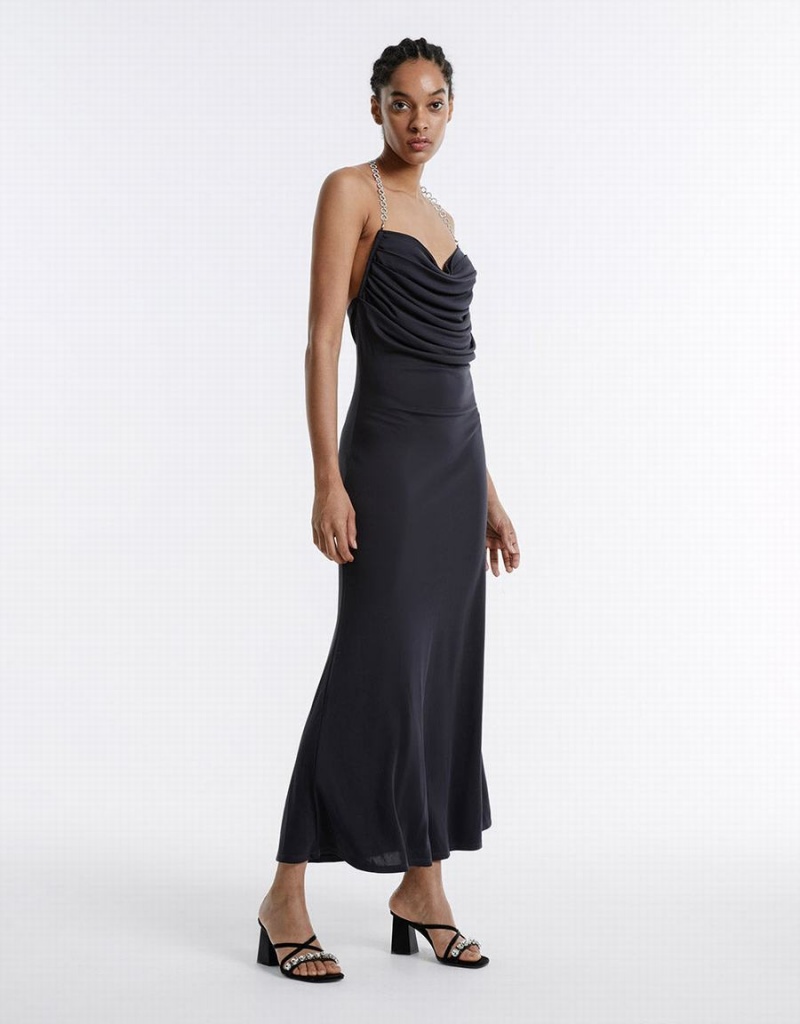 Urban Revivo Backless Maxi Kadın Elbise Gri | JKM596PR