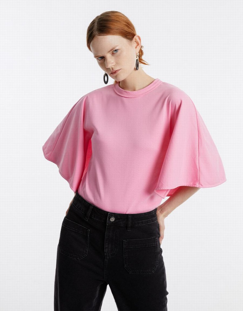 Urban Revivo Batwing Sleeve Kadın Tişört Pembe | MQP2331TD