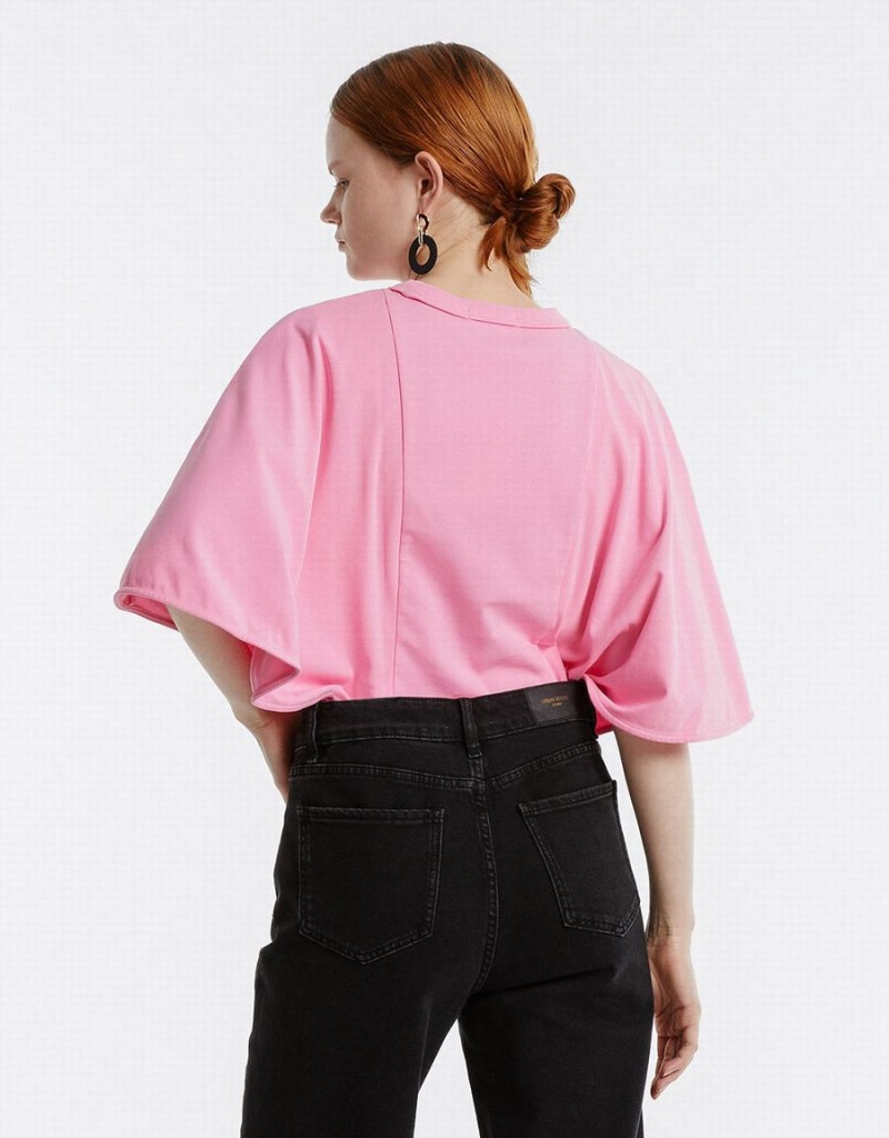 Urban Revivo Batwing Sleeve Kadın Tişört Pembe | MQP2331TD