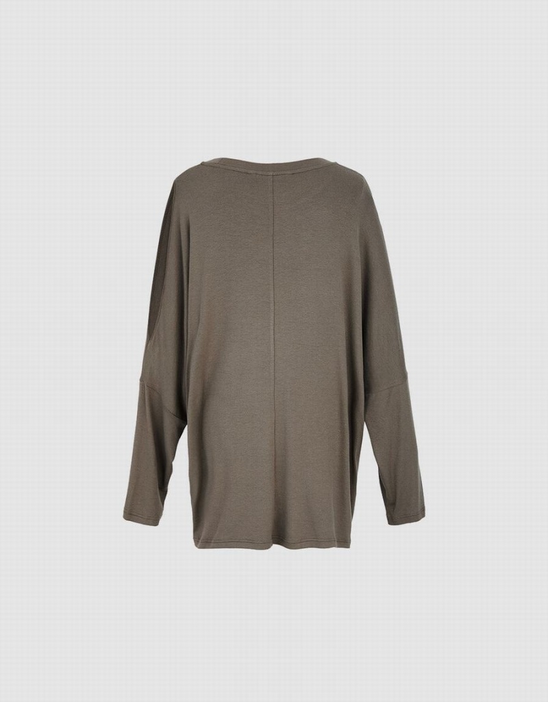 Urban Revivo Boxy Long Sleeve Kadın Tişört Mavi | EOP1068IA