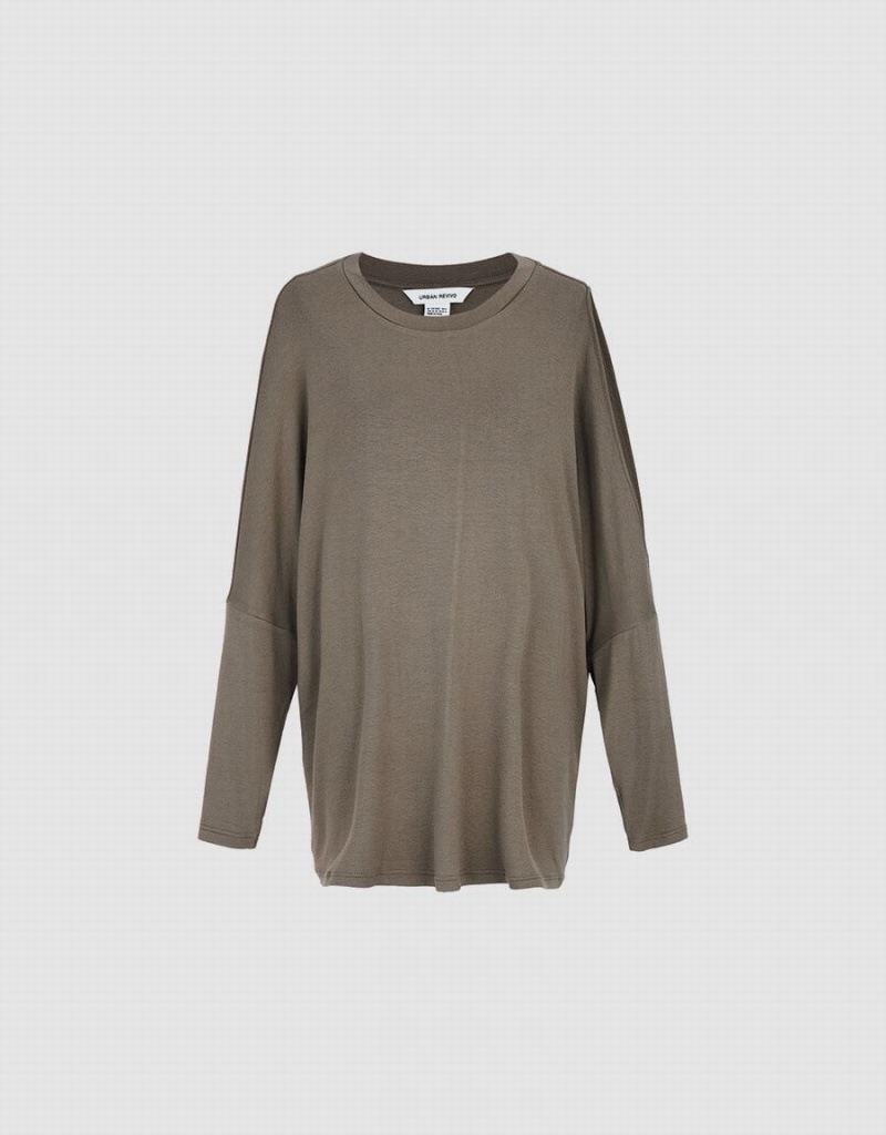 Urban Revivo Boxy Long Sleeve Kadın Tişört Mavi | EOP1068IA