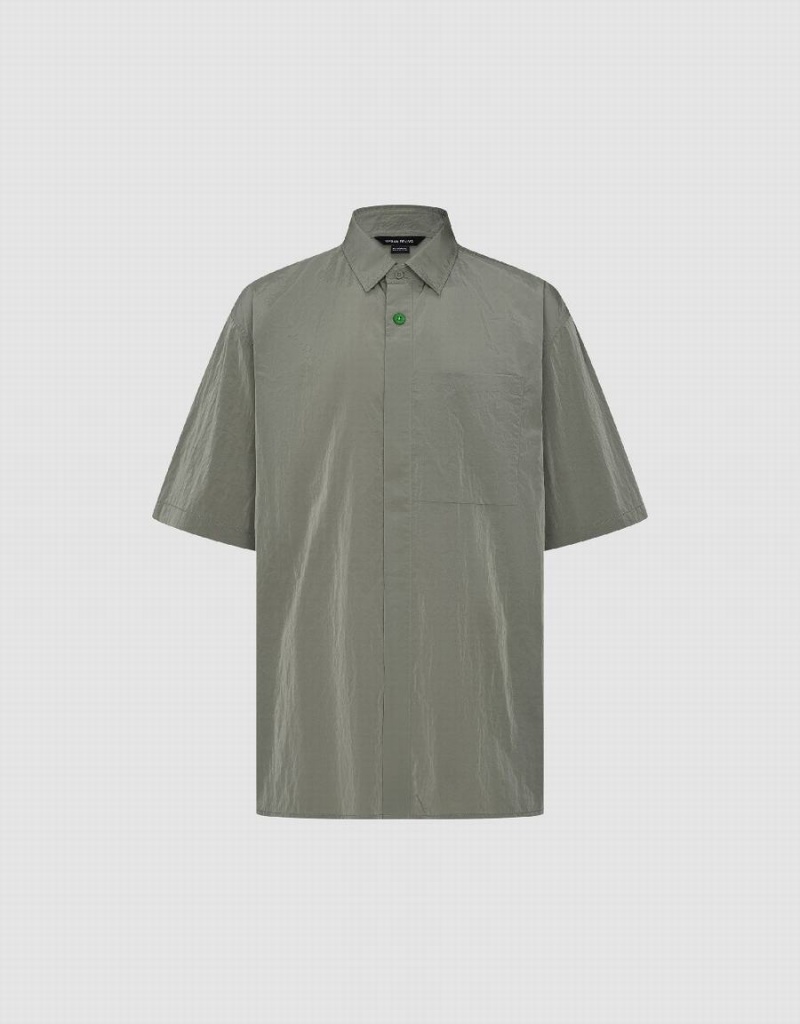 Urban Revivo Button Up Düz Erkek Gömlek Yeşil | OCZ8545DW