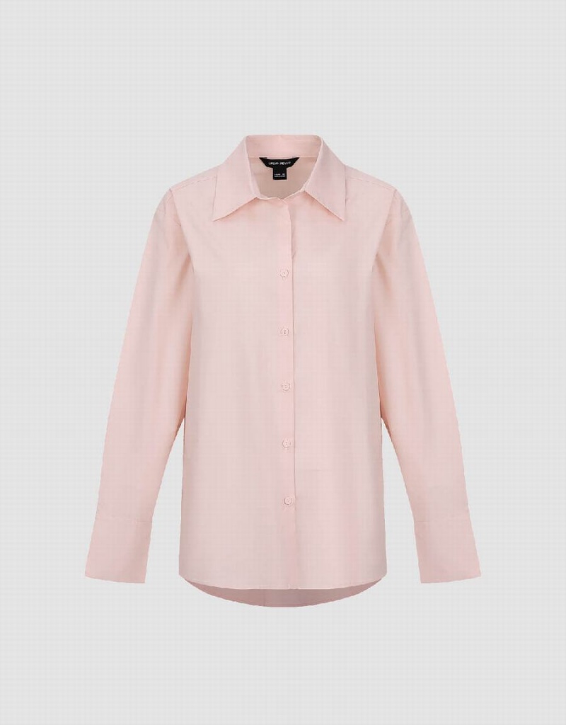 Urban Revivo Button Up Düz Kadın Gömlek Pembe | IYF8220XJ