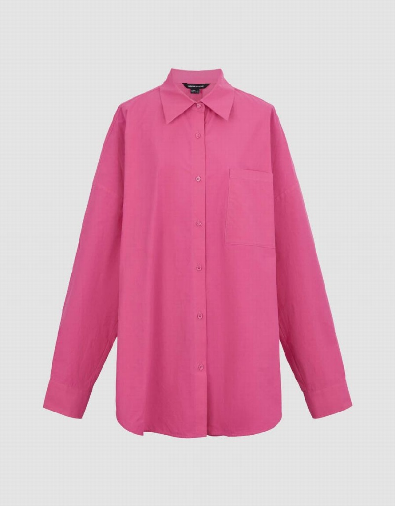 Urban Revivo Button Up Loose Kadın Gömlek Pembe Kırmızı | IGL245CZ