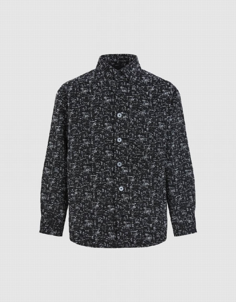 Urban Revivo Button Up Printed Erkek Mont Siyah | NCO7726DF