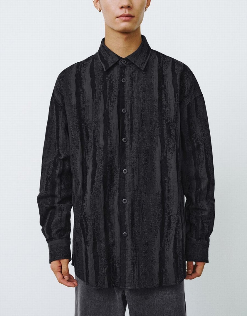 Urban Revivo Button Up Printed Loose Erkek Gömlek Siyah | TNM195BY