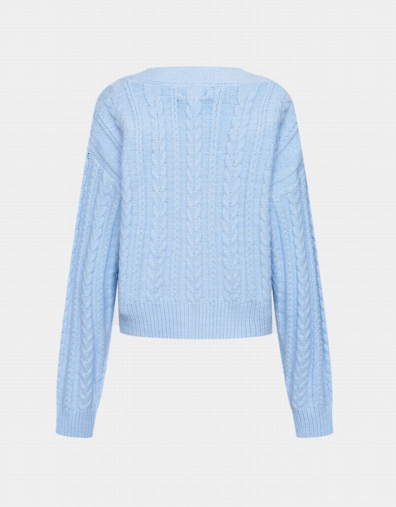 Urban Revivo Cable Knit Button Up Kadın Hırka Mavi | IGD6464VG