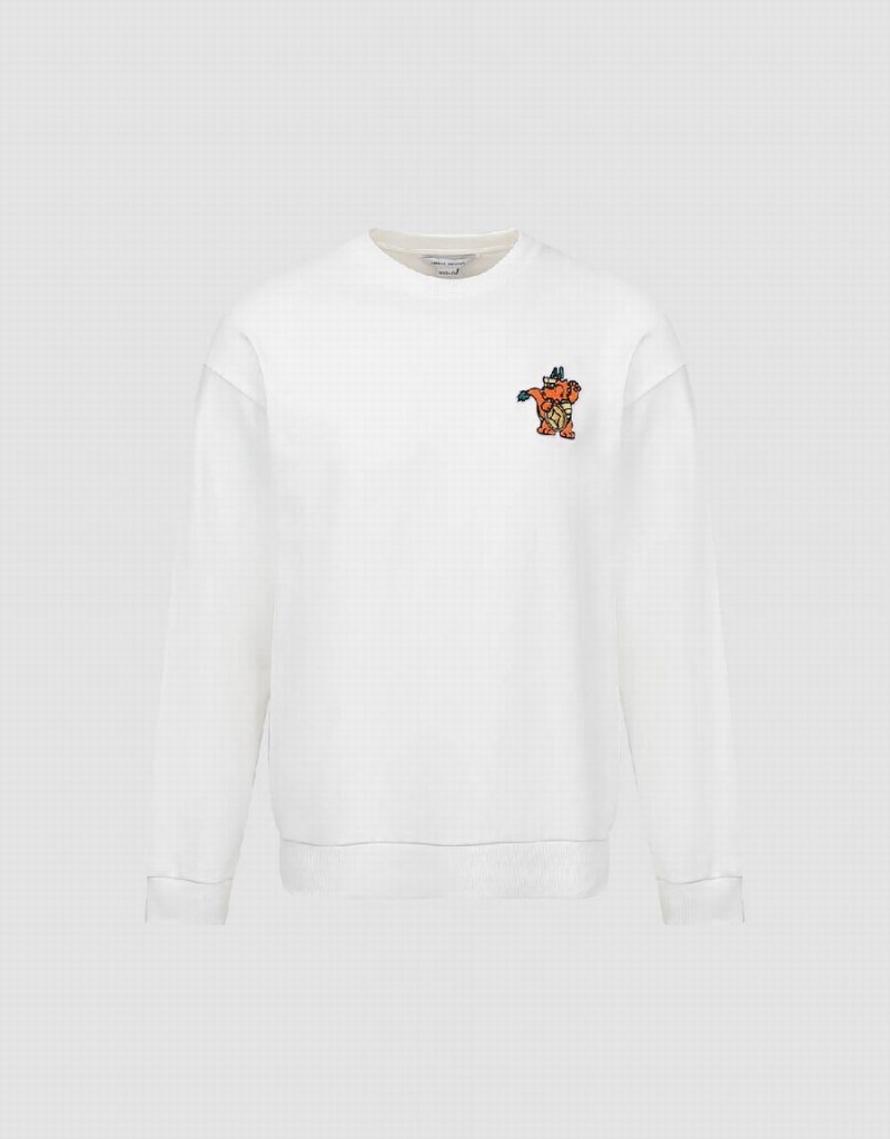 Urban Revivo Cartoon Embossed Crew Neck Erkek Tişörtü Beyaz | CUE5513AR