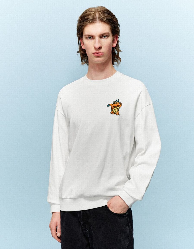 Urban Revivo Cartoon Embossed Crew Neck Erkek Tişörtü Beyaz | CUE5513AR