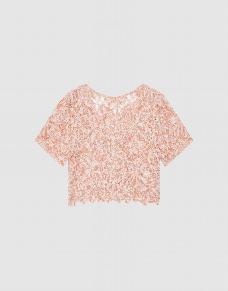 Urban Revivo Crochet V-Neck Örme Kadın Hırka Pembe | ISG624RW