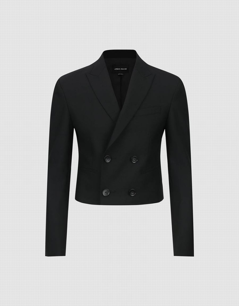 Urban Revivo Cropped Peak Lapel Erkek Blazerler Siyah | STH8513OY