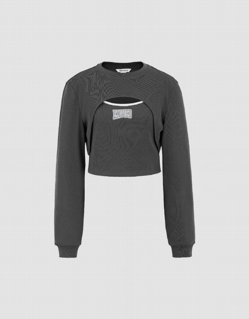 Urban Revivo Cut-Out Crew Neck Örme Kadın Tişört Koyu Gri | JXM7938GT