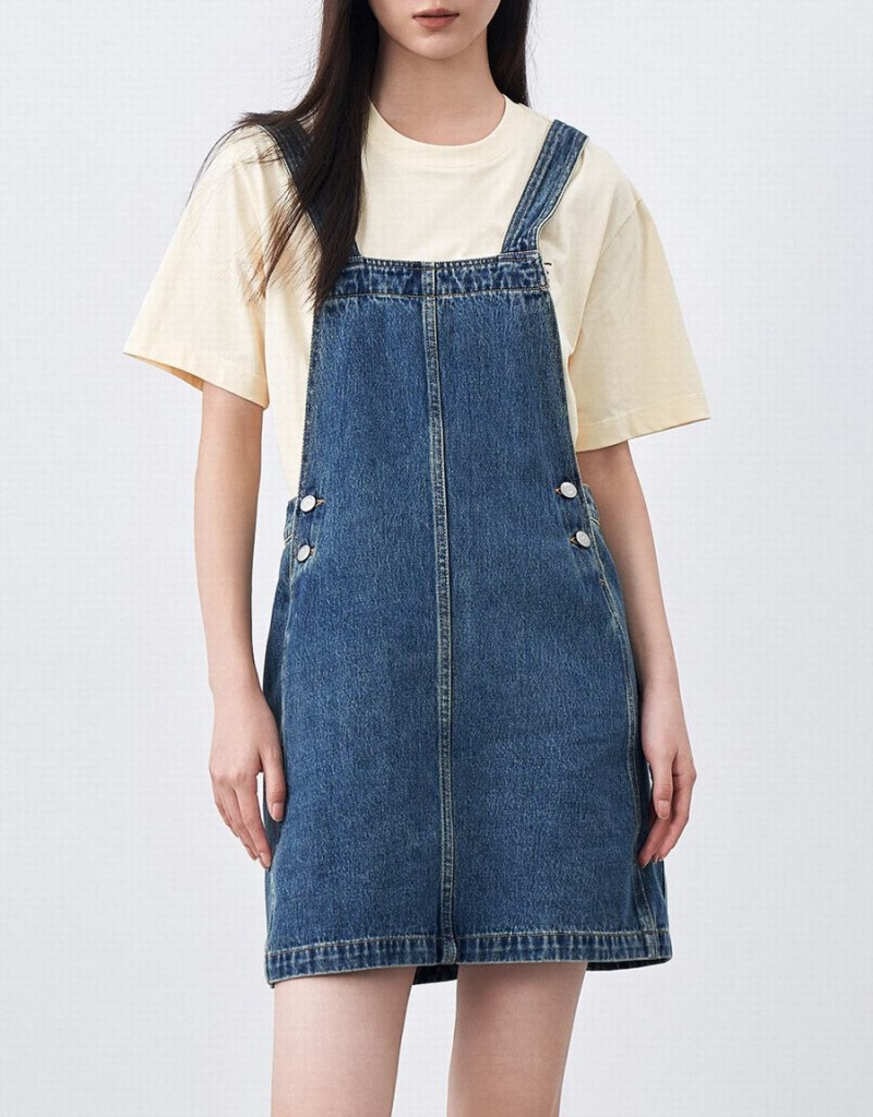 Urban Revivo Denim Pinafore Kadın Elbise Mavi | TPX9570YY