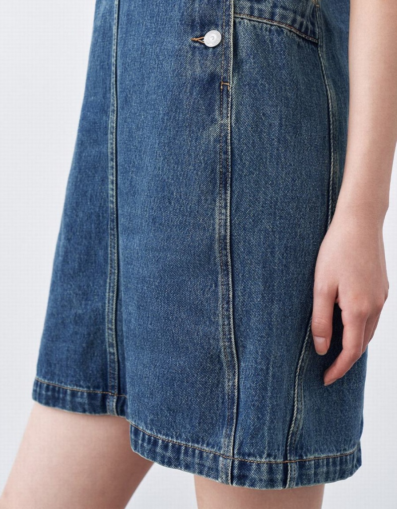 Urban Revivo Denim Pinafore Kadın Elbise Mavi | TPX9570YY