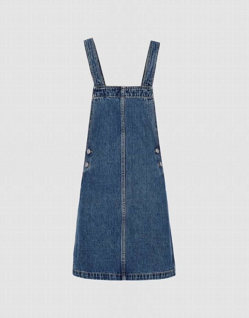 Urban Revivo Denim Pinafore Kadın Elbise Mavi | TPX9570YY