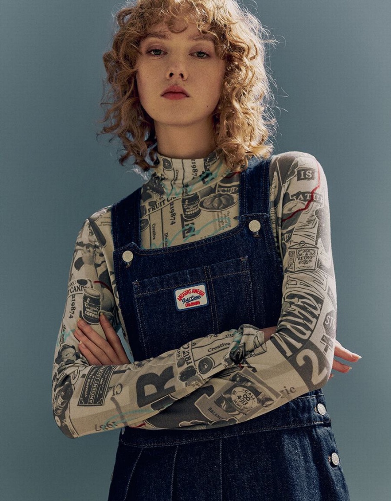 Urban Revivo Denim Pinafore Kadın Elbise Mavi | RAS3498OS