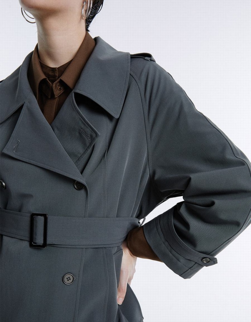 Urban Revivo Double Breasted Belted Trench Kadın Trençkot Açık Gri | UTT6222NX