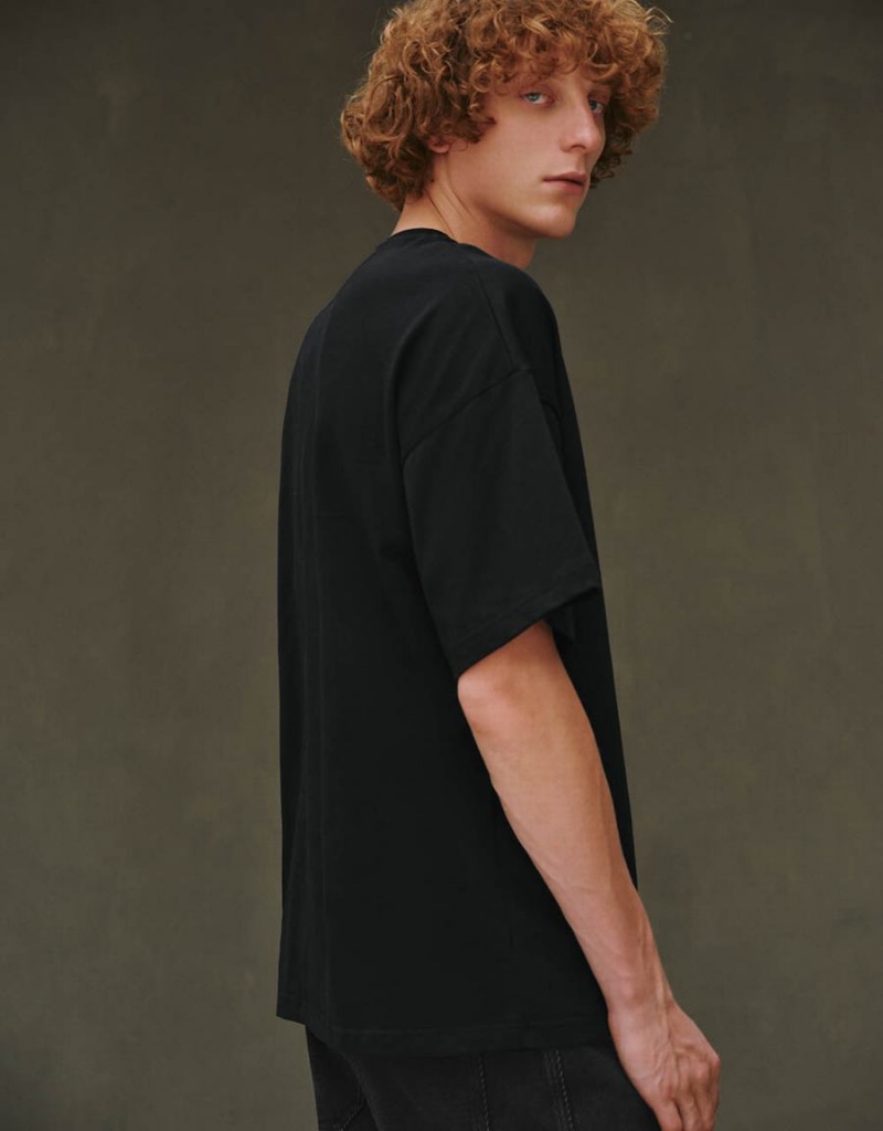 Urban Revivo Drop Shoulder Sleeve Crew Neck Erkek Tişört Siyah | HLI6985AS