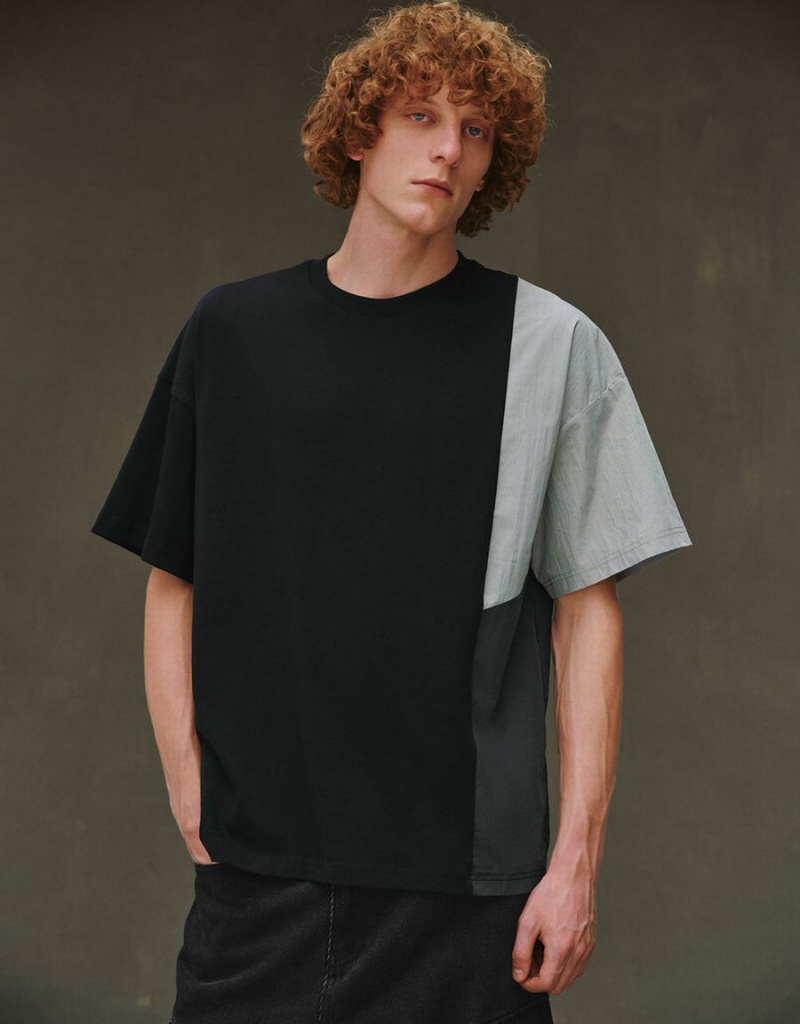 Urban Revivo Drop Shoulder Sleeve Crew Neck Erkek Tişört Siyah | HLI6985AS