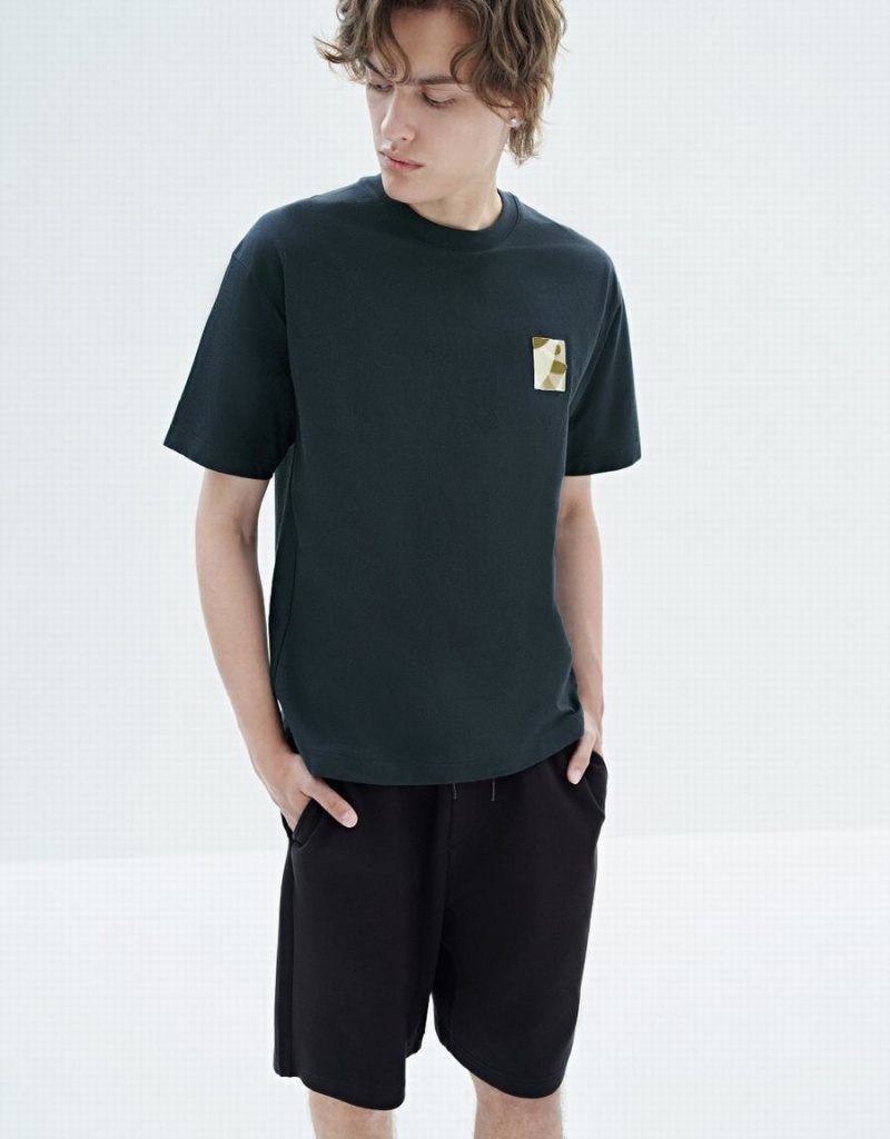 Urban Revivo Drop Shoulder Sleeve Crew Neck Erkek Tişört Mavi | RER7380TH