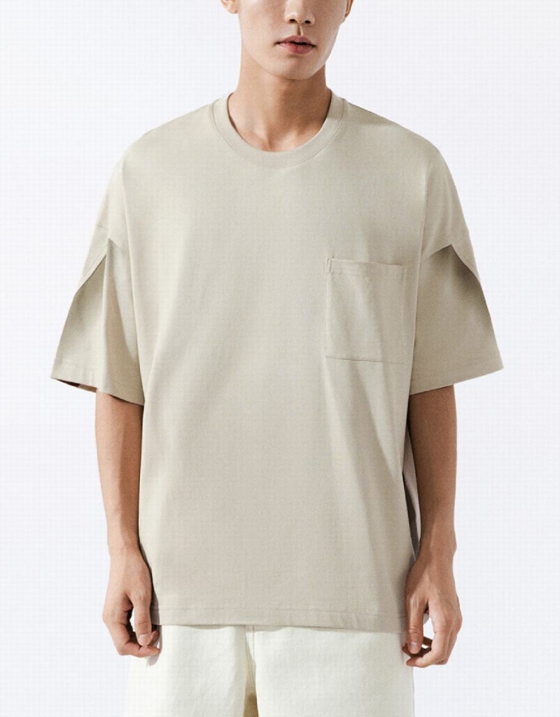 Urban Revivo Drop Shoulder Sleeve Crew Neck Erkek Tişört Haki | WGR3981JS