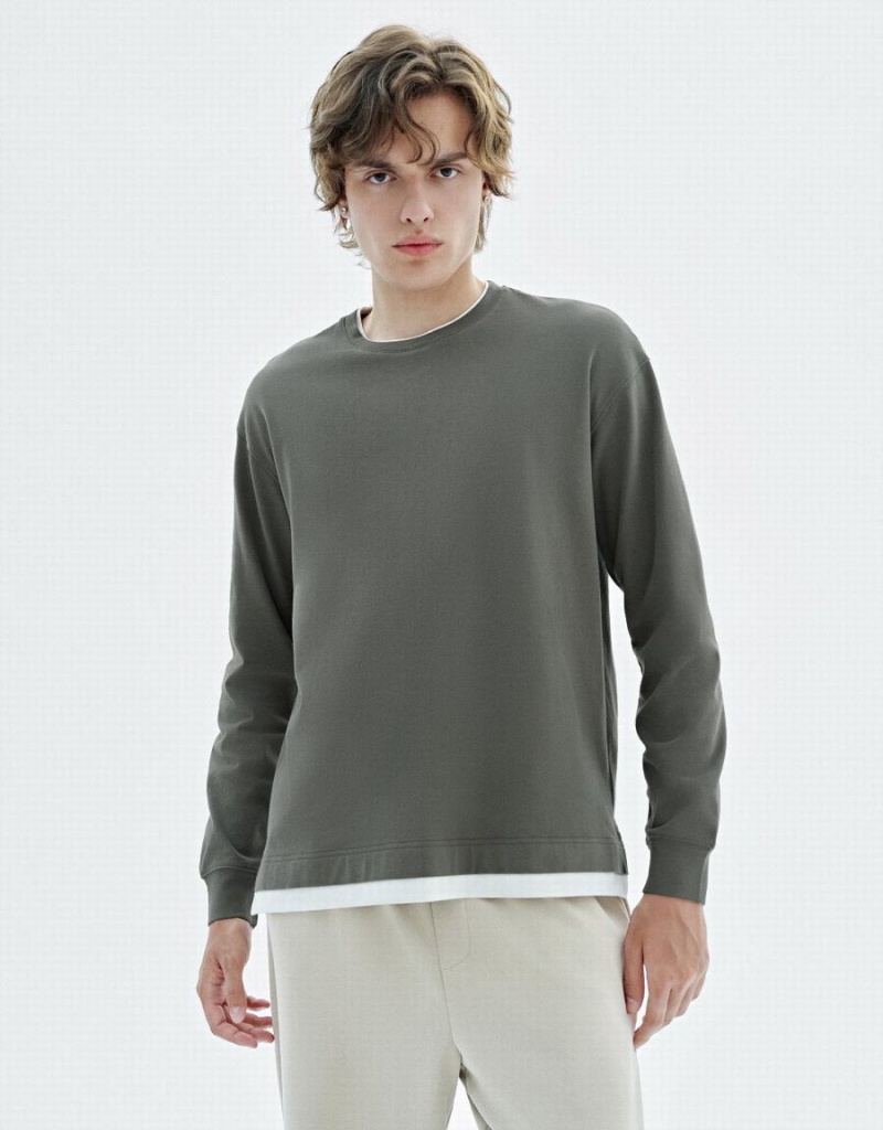 Urban Revivo Drop Shoulder Sleeve Crew Neck Erkek Tişört Yeşil | JPT9137QG