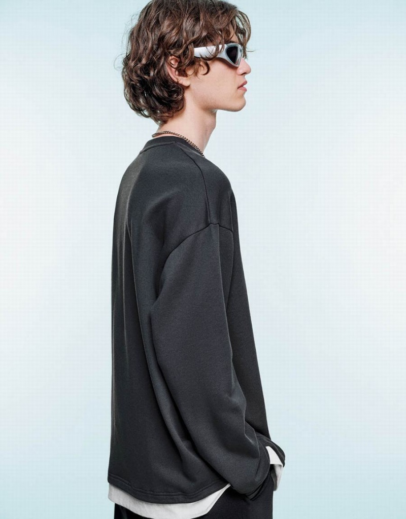 Urban Revivo Drop Shoulder Sleeve Crew Neck Erkek Tişörtü Gri | IGI2530QB