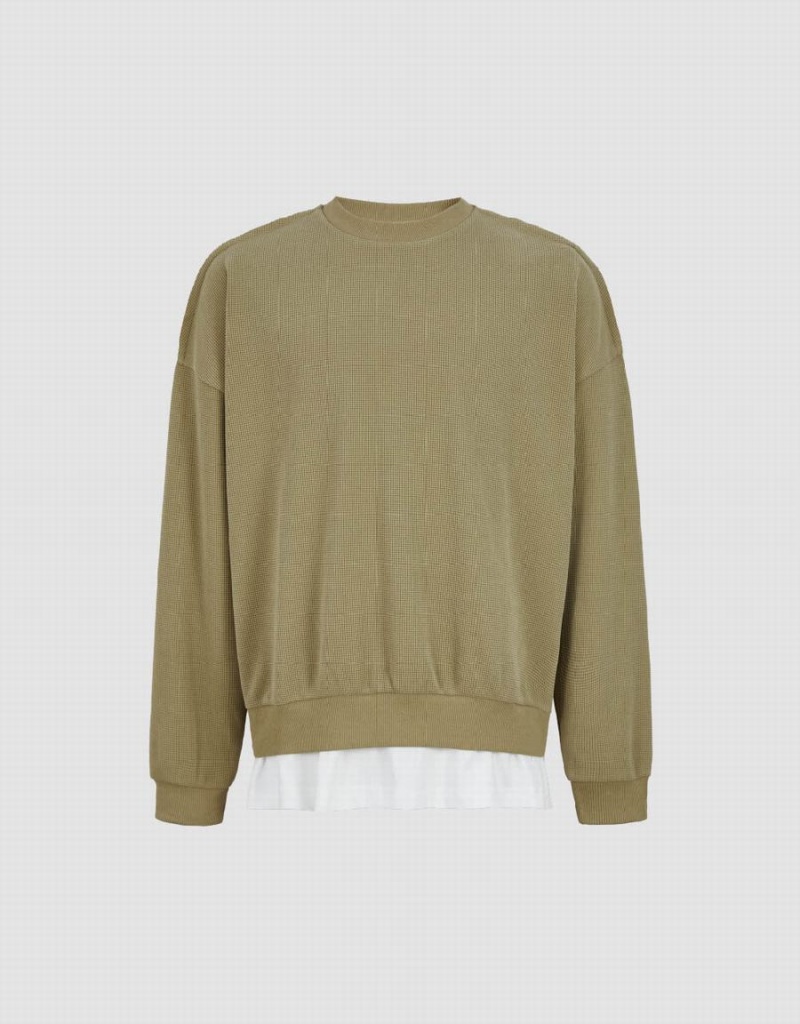 Urban Revivo Drop Shoulder Sleeve Crew Neck Erkek Tişörtü Haki | VXO5777EK