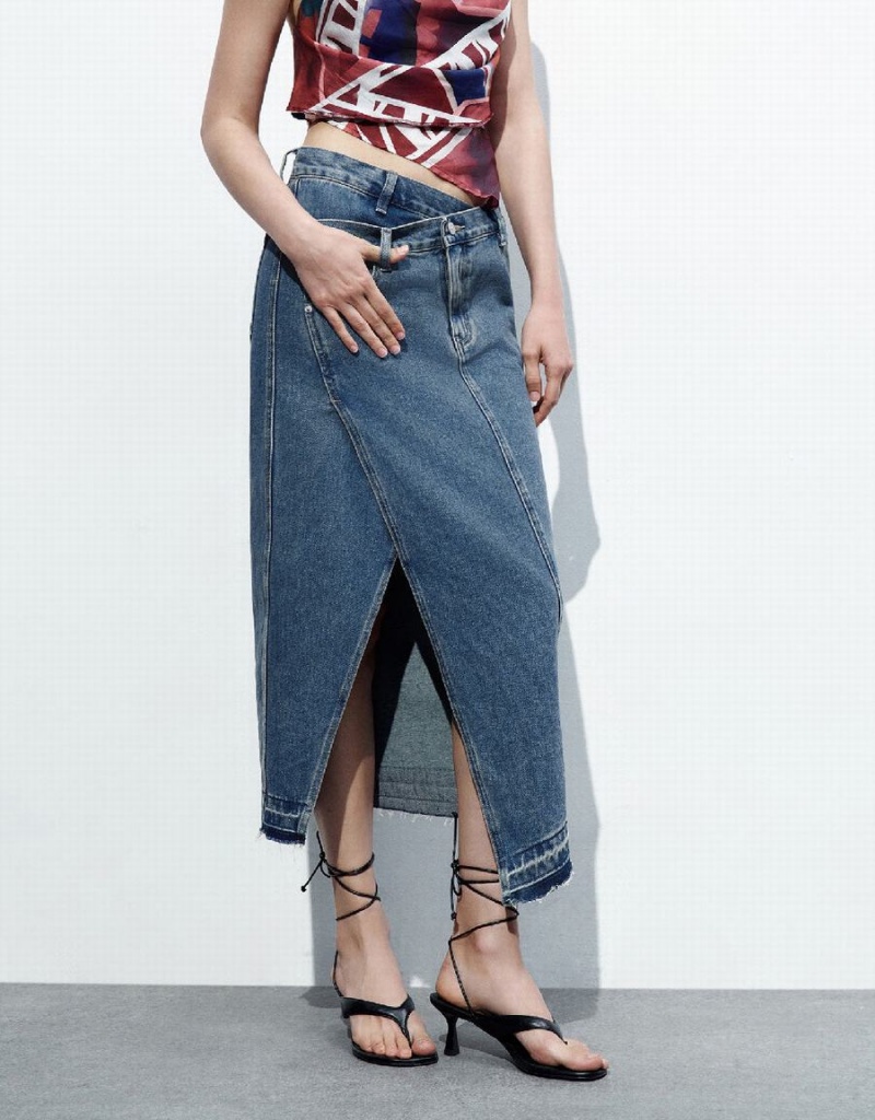 Urban Revivo Düz Denim Kadın Etek Mavi | UKD8267XX