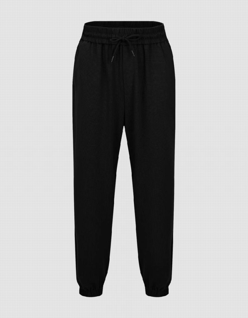 Urban Revivo Elastic Belli Örme Jogger Erkek Pantolon Siyah | TEX4599EX