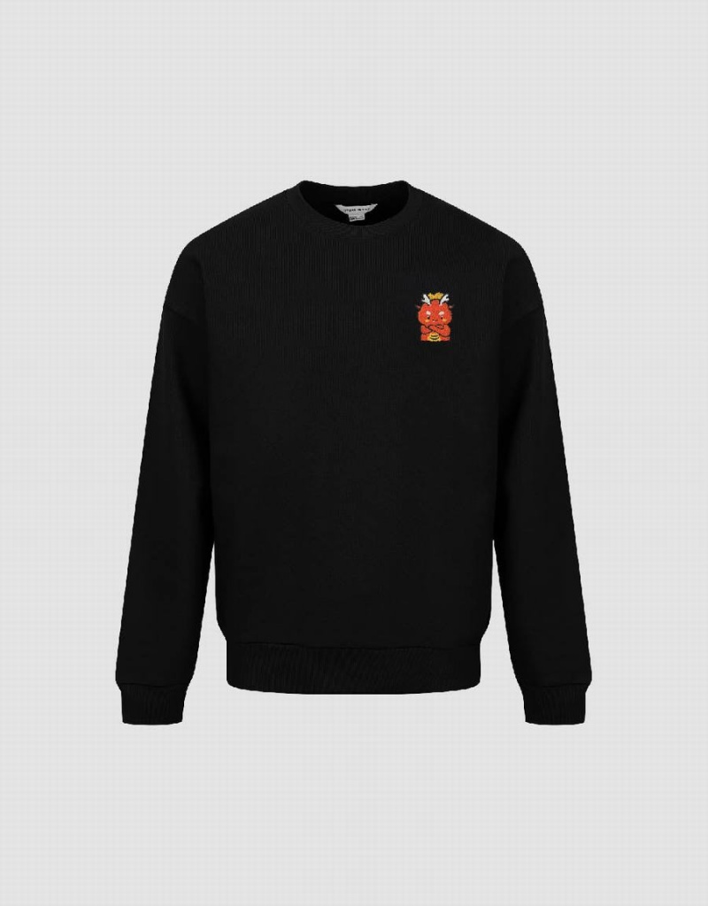 Urban Revivo Embossed Crew Neck Erkek Tişörtü Siyah | KLS1091PR