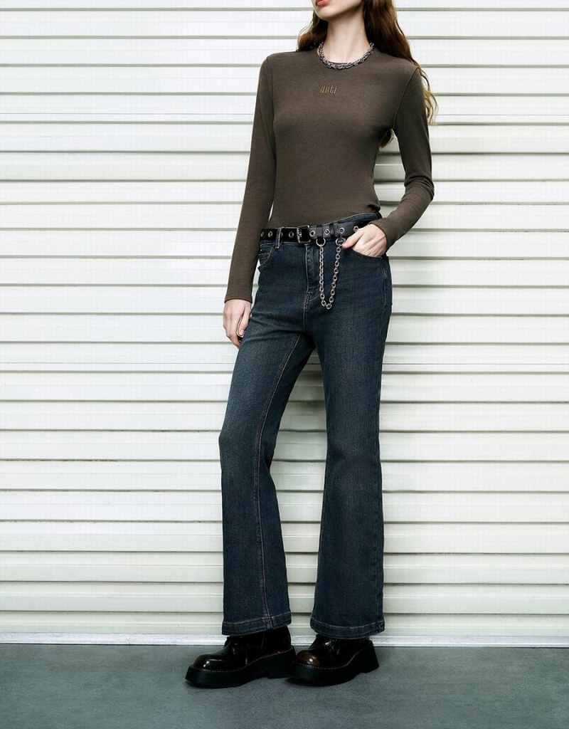 Urban Revivo Flare With Belt Kadın Kot Pantolon Mavi | QCL8971ET