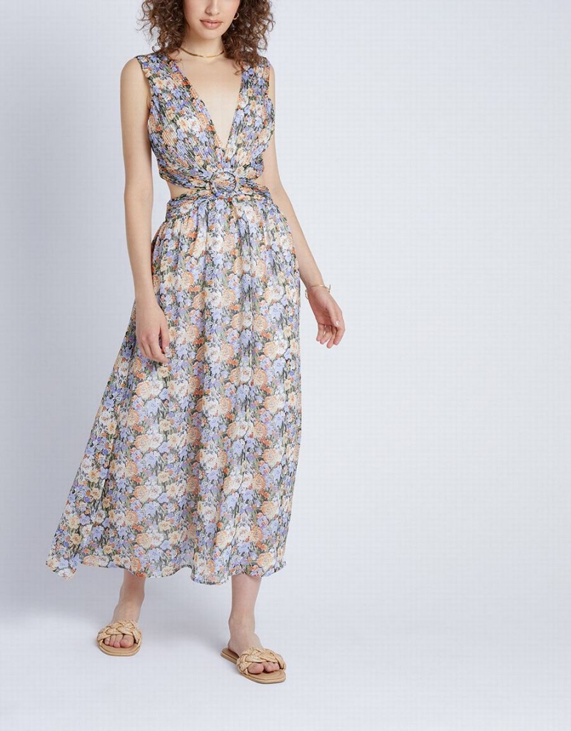 Urban Revivo Floral Cut Out Kolsuz Maxi Kadın Elbise Gri | TPG752JG