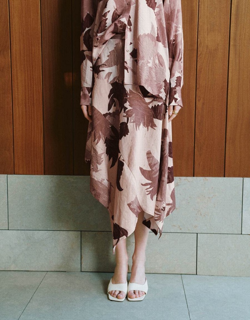 Urban Revivo Floral Midi A-Line Kadın Etek Pembe | IWV9243AR