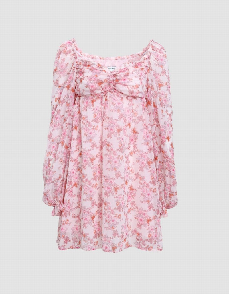 Urban Revivo Floral Square-cut Collar Kadın Elbise Pembe | BYR9747NL