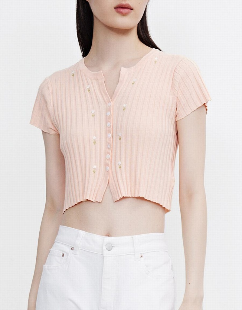 Urban Revivo Flower Cropped Knit Top Kadın Hırka Pembe | AYG696UM