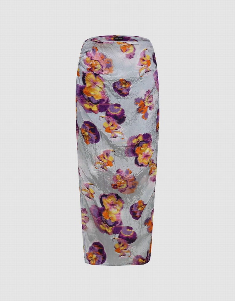 Urban Revivo Flower Printed Düz Kadın Etek Mavi | BNO2525US