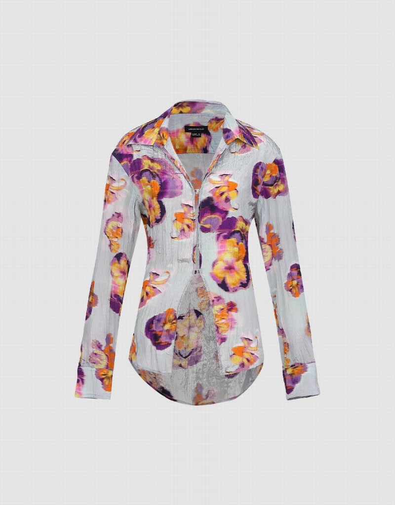 Urban Revivo Flower Printed Kadın Gömlek Mavi | GTU1480RZ