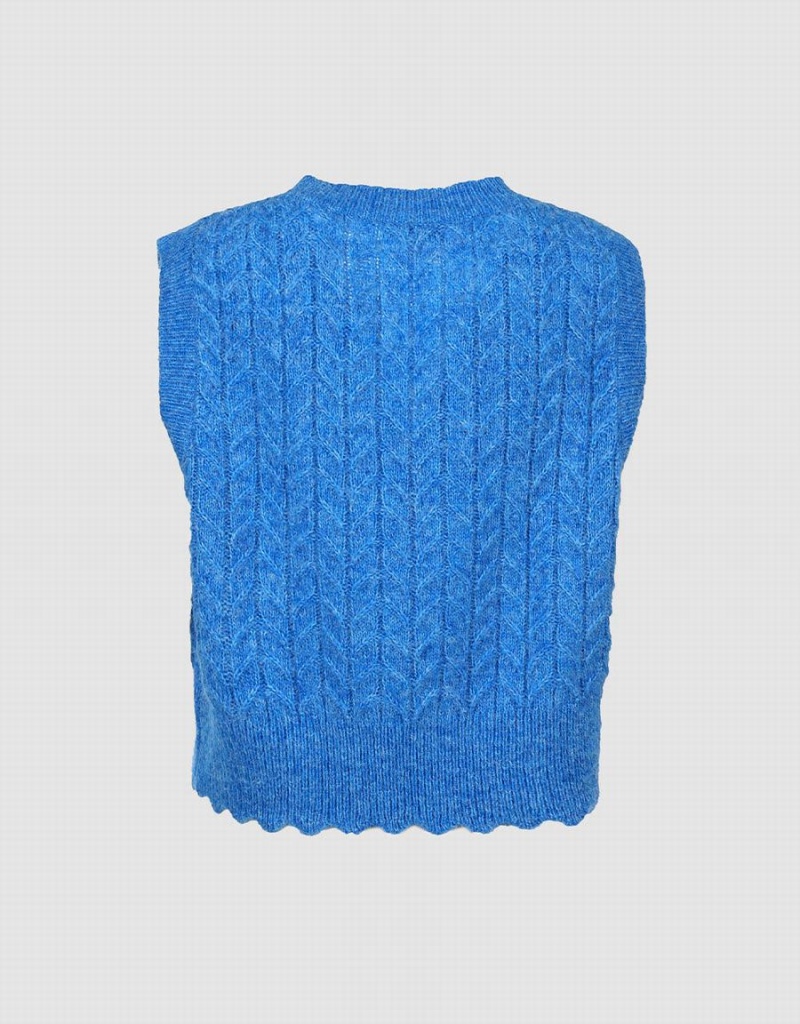 Urban Revivo Fuzzy Cable Knit Kadın Atlet Mavi | CMC886TN