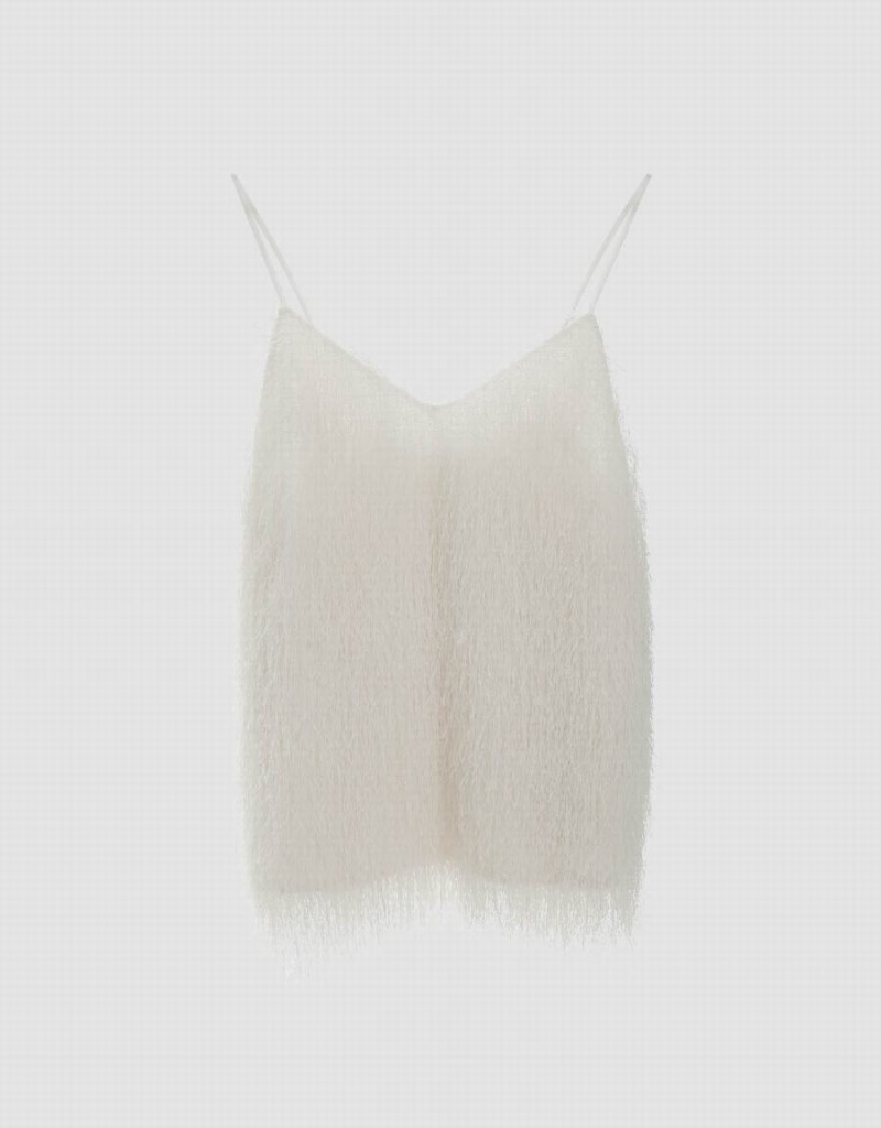 Urban Revivo Fuzzy V-Neck Cami Kadın Atlet Beyaz | EMK9254WM