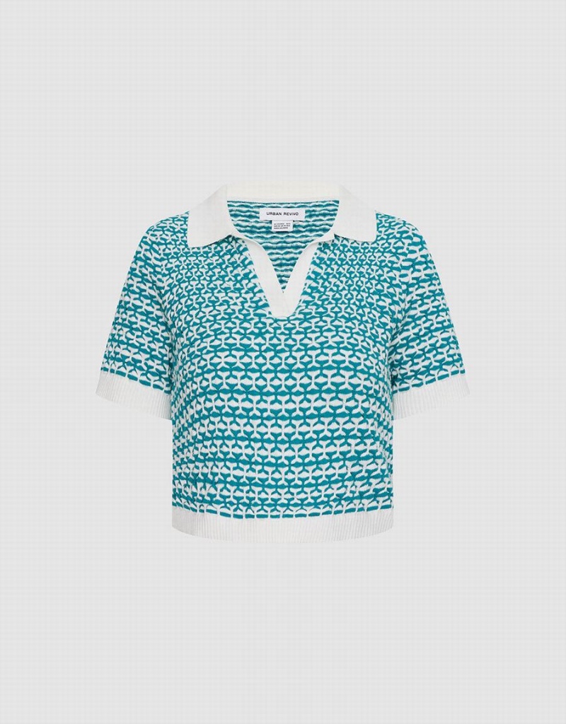 Urban Revivo Geo Pattern Contrast Trim Örme Top Kadın Hırka Yeşil | WBF246RV